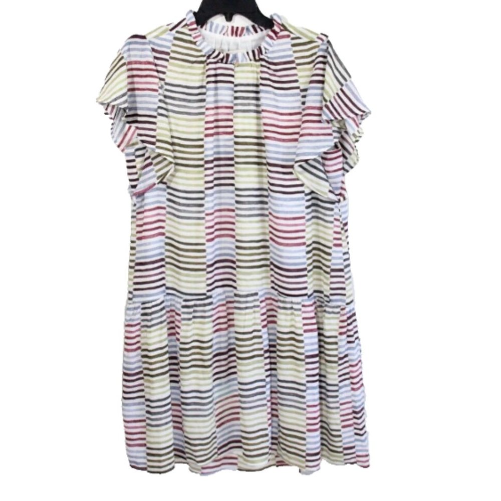 Loft Spring Dress NEW Women Large Colorful Print Drop Waist Striped work